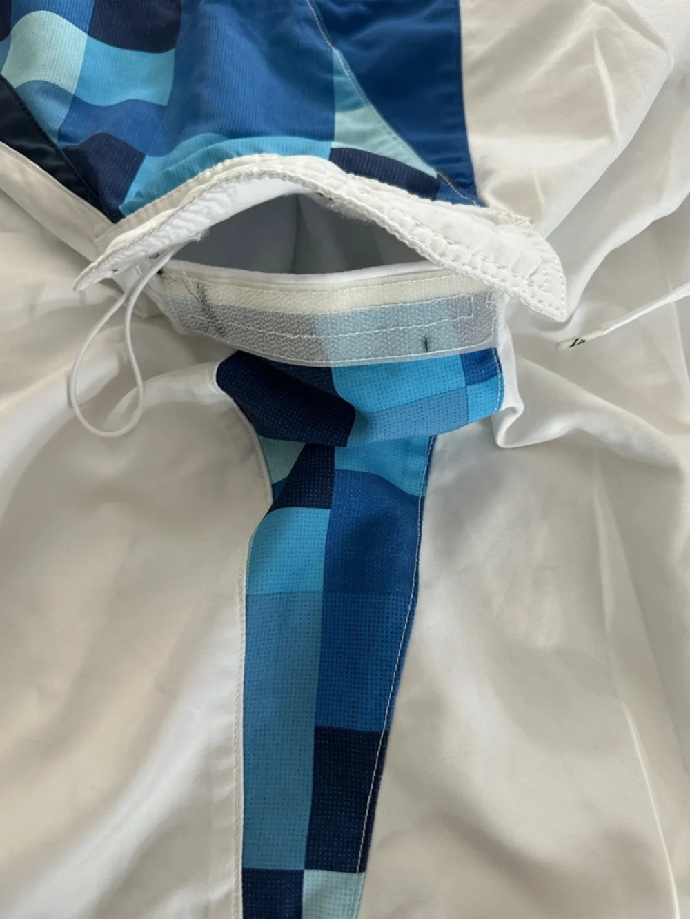 Quiksilver White and Blue Checkerboard Panel Board Shorts